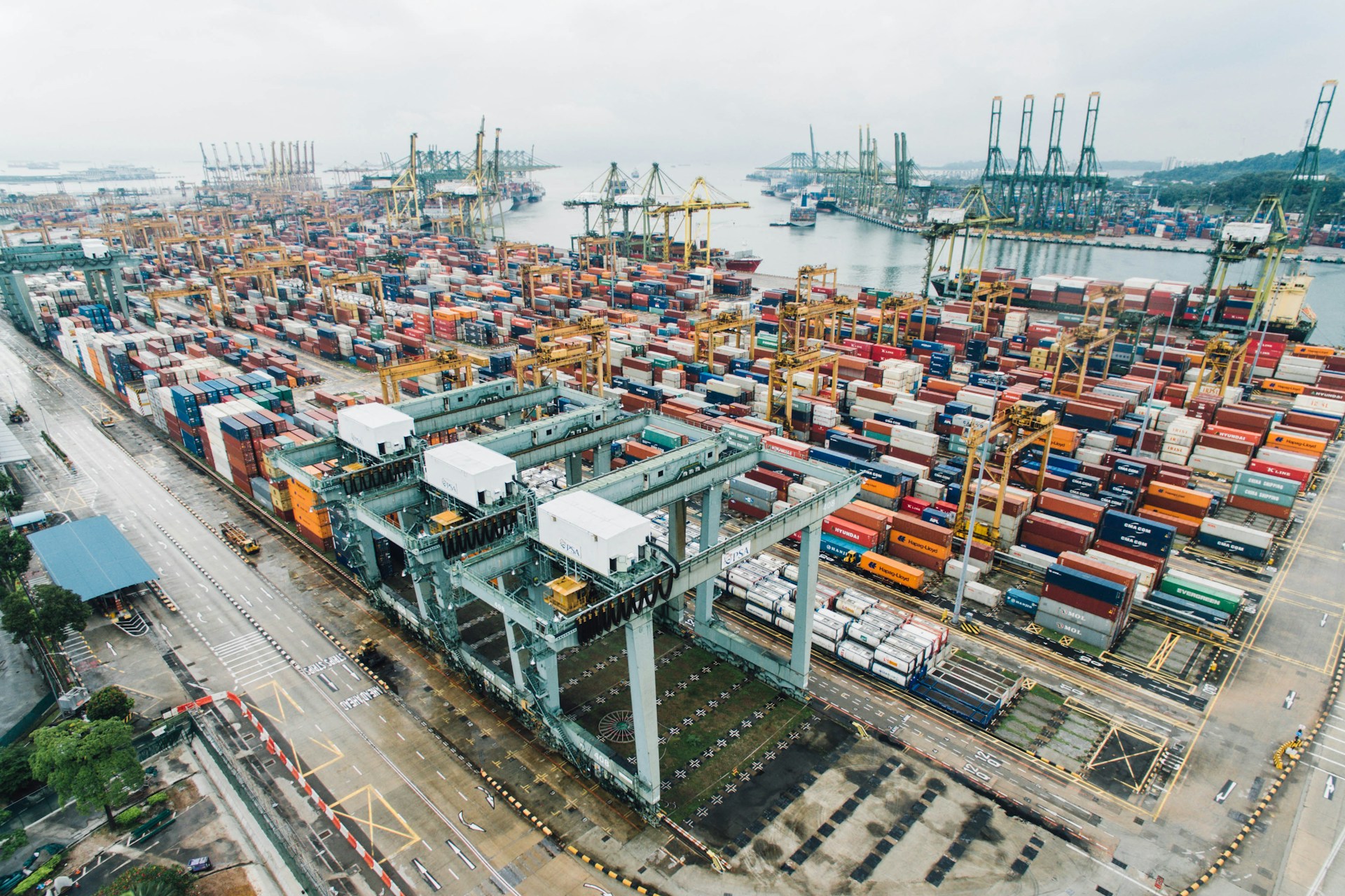Logistics port with cargo containers
